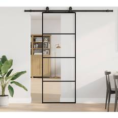 Svart Skjutdörrar vidaXL Med Beslag Svart 76x205 cm ESG-glas Skjutdörr (x)