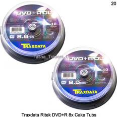 Traxdata DVD Optical Storage Traxdata 20 x Ritek DVD+R Double 8x Logo 8.5Gb 240min Dual Layer Blank Cake Tubs