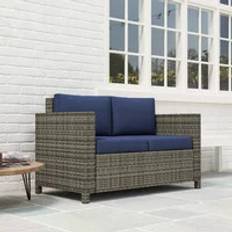 OutSunny Rattan Wicker 2-Seat Loveseat Padded Garden Furniture Blue Outdoor Sofa