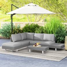 Garden & Outdoor Furniture OutSunny 3pc Rattan Wicker Sofa with Tea Table and Cushions Light Grey Outdoor Lounge Set