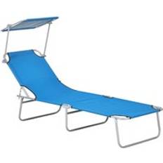 Sun Beds OutSunny Folding Sun Lounger with Adjustable Face Canopy - Bright Blue