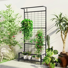 Planters Accessories OutSunny Tall Plant Stand with Trellis and Hanging Bar 36.2 In W X 74.2 In H X 12.8 In D