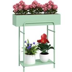 Planters Accessories OutSunny 2 Tier Plant Stand with Drain Holes Green