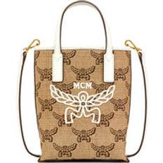 MCM Himmel Crossbody In Lauretos Raffia Jacquard - Beige