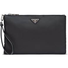 Nylon Clutches Prada Re-Nylon Triangle-Logo Clutch Bag - Black