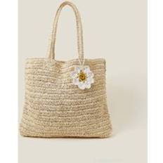 Natural Handbags Accessorize Raffia Daisy Shopper Bag - Beige