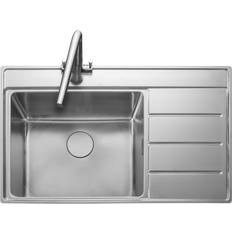 Kitchen Sinks Rangemaster Boston Single Bowl Inset Chrome Stainless Steel Kitchen Sink with Right Hand Drainer
