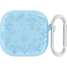 INCOVER Apple AirPods 4 Gen Silikon Deksel Med Karabinkrok Og Blomsterdesign Blå