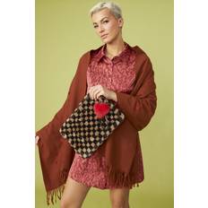 Faux Fur Clutches Jayley Luxury Checkered Faux Fur Bag - Brown