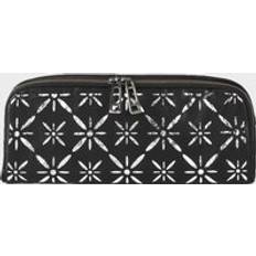 'HOLBORN' Metallic Silver and Black Floral Designer Leather Clutch Bag - One Size