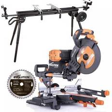 Evolution r255sms-db+ 255mm double bevel mitre saw & xl rolling stand bundle