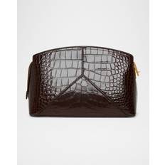 Brown - Leather Clutches Victoria Beckham Clutch Bag - Dark Brown Croc Embossed Leather