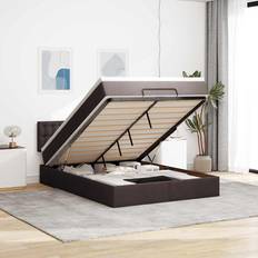 Pacchetti Letto vidaXL Ottoman-Bett mit Matratze und LEDs Dunkelbraun 140x200 cm Stoff Betten-Sets