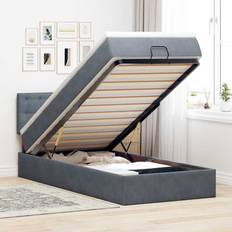 Pacchetti Letto vidaXL Ottoman-Bett Mit Matratze & LEDs Dunkelgrau 90x200 cm Samt Betten-Sets