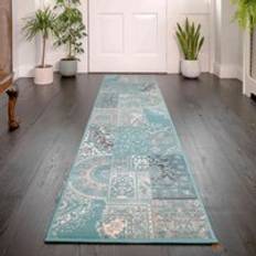 Mattor & Fällar MiLAN Duck Egg Traditional Patchwork Living Room Rug 80cm x 150cm Blue
