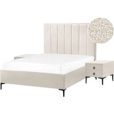 Beliani Modern Bedroom Set Double 4ft6 Bedside Tables Off-White Boucle Sezanne