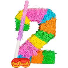 Blue Piñatas Fax Potato Number 2 Pinata Set With Stick & Blindfold Pink Stick