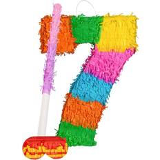 Blue Piñatas Fax Potato Number 7 Pinata Set With Stick & Blindfold Pink Stick
