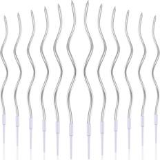 Silver Cake Candles BBTO Twisted Birthday Candles Metallic Cupcake Thin Long Cake Candles with Holders Silver