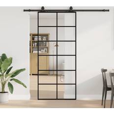 Svart Skjutdörrar vidaXL Med Beslag Svart 90x205 cm ESG-glas Skjutdörr (x)