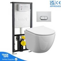 Rimless Water Toilets GravaHaus Rimless Wall Hung Toilet Pan 1.12m Chrome Dual Flush Plate