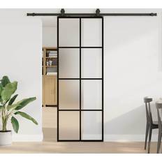 Doors vidaXL Con Juego Herrajes Negro 76x205 cm Esg Vidrio Puerta Corredera (x)