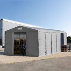 Toolport Lagertält 8x12 m 3.6 m Sidohöjd Med Skjutport Och Takfönster PVC 850 Grå