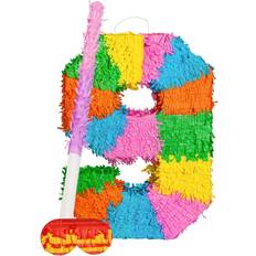Blue Piñatas Fax Potato Number 9 Pinata Set With Stick & Blindfold Pink Stick
