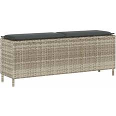 Beige Havebænke vidaXL Med Hynde 110x30x40,5 cm Polyrattan Lysegrå Havebænk