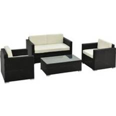 Rattan lounge set OutSunny 4 Seater Rattan Sofa Garden Furniture Wicker Steel Chair Outdoor Lounge Set