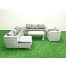 Garden & Outdoor Furniture Fimous Wicker PE Rattan Sofa Garden Furniture with Oblong Coffee Table Armchair Light Grey Mixed Outdoor Lounge Set