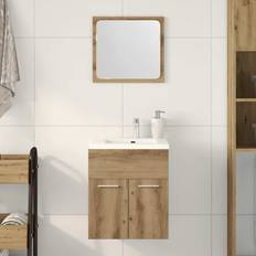 Höger Tvättställ för enkelhandfat vidaXL Badrumsmöbler Set 2 Delar Artisan Ek Konstruerat Trä