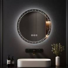 Blue Bathroom Mirrors EMKE 60cm Round Bathroom Led Mirror with 3 Light