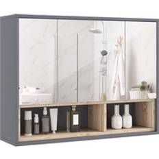 Bathroom Furniture Homcom Bathroom Mirror Cabinet 3 Doors and Cupboards Grey