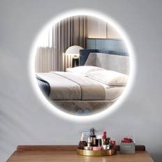 Bathroom Furniture bodysocks KYHOMY Round Bathroom LED Mirror Illuminated Backlit 50 cm IP44