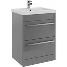 Bathroom Furniture Clifton Grey Gloss 2 Drawer Standing Unit with Ceramic Basin 60 cm