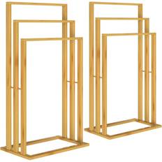 Bamboo Towel Rails with 3 Poles Set of 2