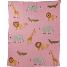 Rice Knitted Baby Blanket with Animals and 3D Details Pink