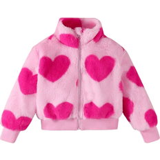 Shein Young Girls Sweet And Cute HeartShape Faux Fur Zipper Jacket For Daily Casual And Outdoors Autumn Winter