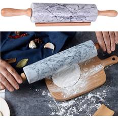 White Rolling Pins Gr8 Home Marble 46cm With Wooden Handles Stand Rolling Pin
