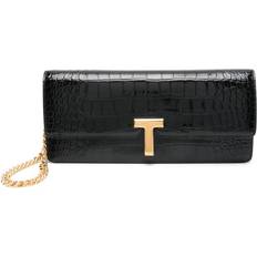 Embossed Crocodile Effect Clutch Bag - Black