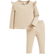 Shein Baby Girl Ruffle Trim Ribbed Knit Tee Leggings Matching Set