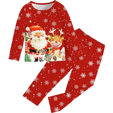 Polyester Pyjamases Shein pcsSet Girls Christmas Simple Fashion Elegant Solid Color Pants And Long Sleeve Casual Loose Homewear