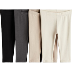 9-12M Byxor H&M Cotton Jersey Leggings 4-pack - Light Beige/Dark Grey (1173748007)