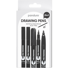 Panduro Hobby tuschpennor 0.5 mm, 1 mm, penselspets, 4 mm kiselspets och 1 mm rund spets, svart, 5-pack