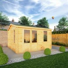 Natural Large Cabins Mercia Garden Products 28mm Home Office Elite Log Cabin 13 x 14ft Natural (Building Area )