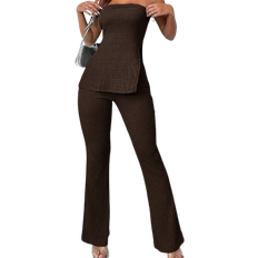 Shein Bandeau-Top und Lang Geschlitzter Maxi-Rock Co-Ord Set - Einfarbig Grün
