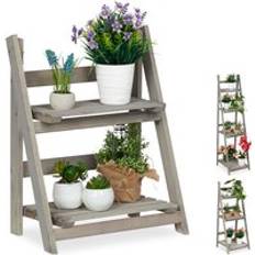 Accessori per vasi Relaxdays Scaletta per Piante 2 Livelli 51.5 x 41 x 24 cm in Legno Grigio