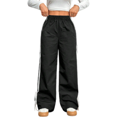 Shein Side Contrast Tape Waist Pants - Black/White