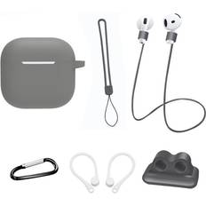 MTK AirPods 4 6 i 1 Fodral Rem Hållare Öronkrokar Nyckelring Grå